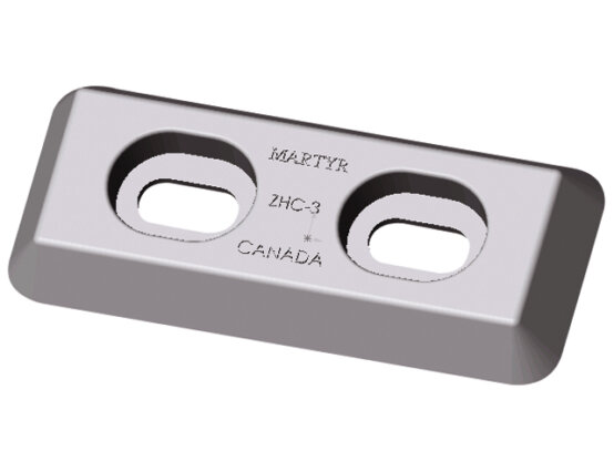 Anode, plaque de zinc, longueur : 6,25 ; largeur : 2,75 ; entraxe de fixation : 2,25