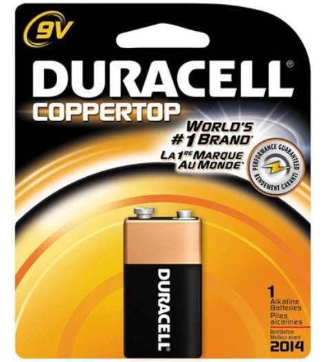 Pile alcaline 9V, type carré