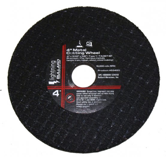 Disque à tronçonner, Ø 4″, épaisseur : 3/32″, alésage : 5/8″, arbre métallique