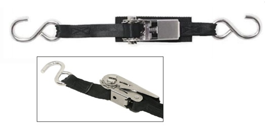Sangle d'arrimage avec cliquet/crochets en acier inoxydable, sangle : 1 po x 18 pi
