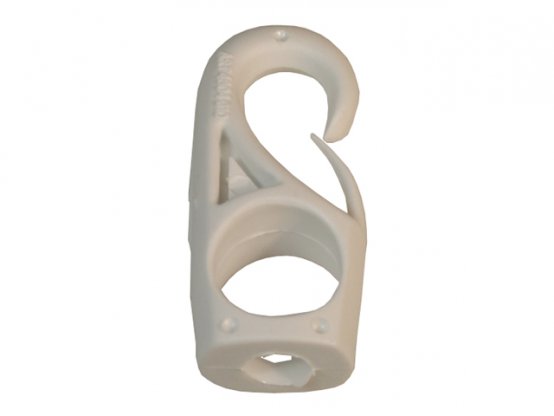 Crochet en nylon blanc avec clip pour cordon élastique : 4 mm
