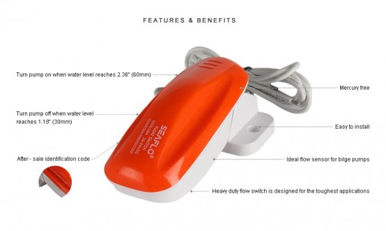 Interrupteur à flotteur, série 02, 12 V, 18 A max.