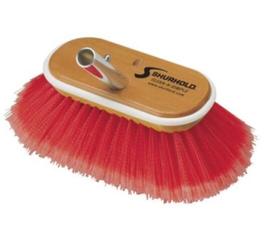 Brosse de terrasse, 15 cm, poils rouges et jaunes moyens/souples, avec clip de fixation rapide